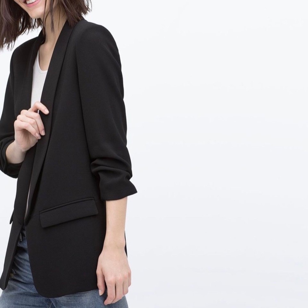 Zara Black Longline Ruched Sleeve Blazer Size XS - Picture 10 of 11